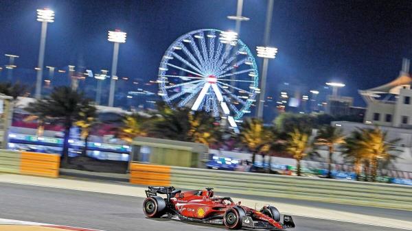 Red-hot: Ferrari’s Charles Leclerc sets the pace during qualifying for the Formula One Bahrain Grand Prix in Sakhir on Saturday night. — AFP