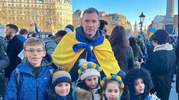 Andriy Shevchenko during a protest rally. (Twitter)